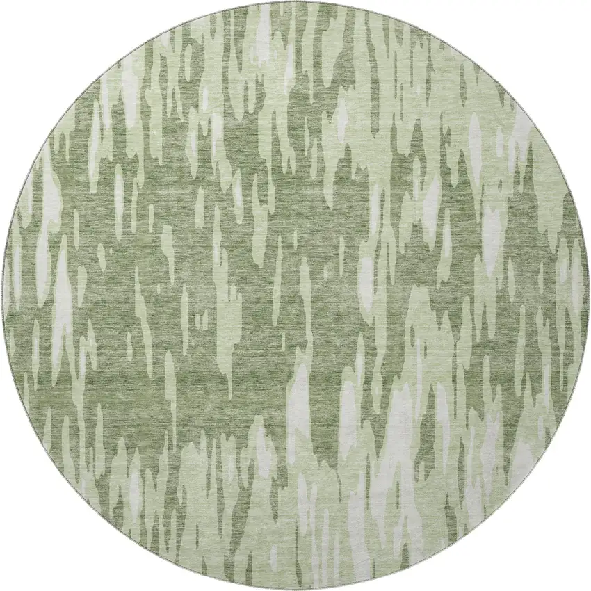 8' Green And Ivory Abstract Washable Round Rug With UV Protection Photo 3