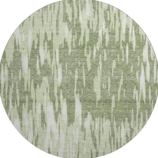 8' Green And Ivory Abstract Washable Round Rug With UV Protection Photo 2