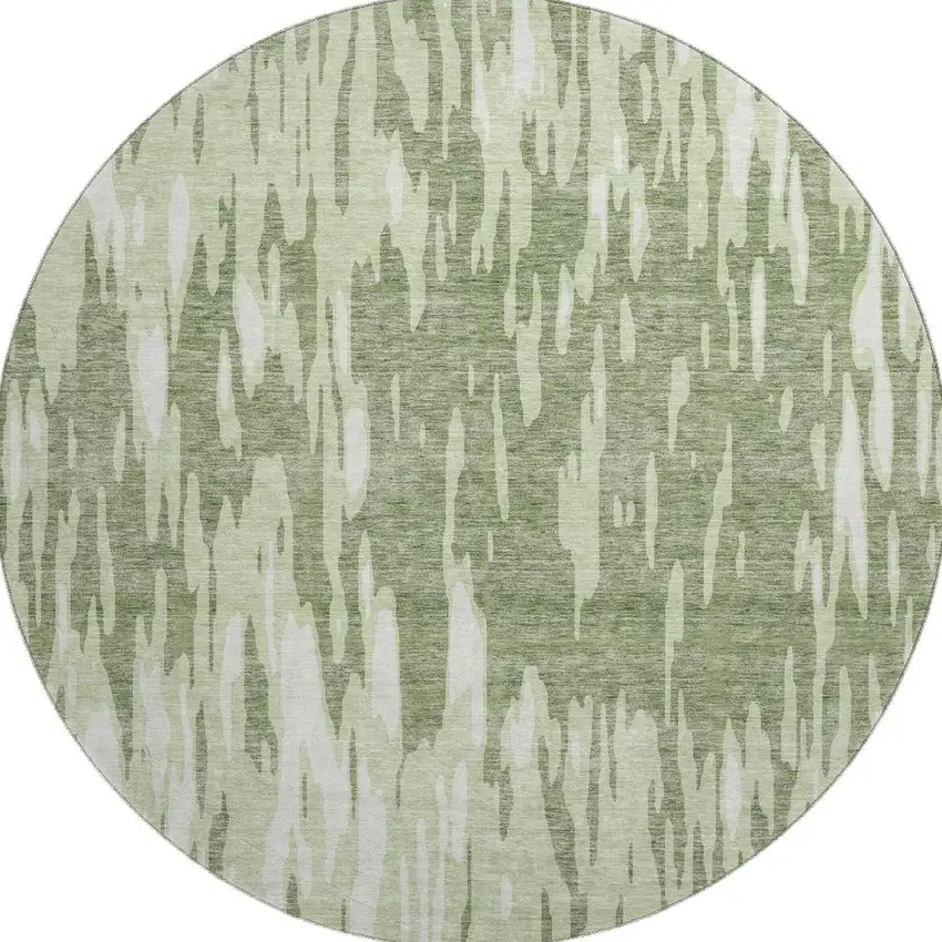 8' Green And Ivory Abstract Washable Round Rug With UV Protection Photo 2