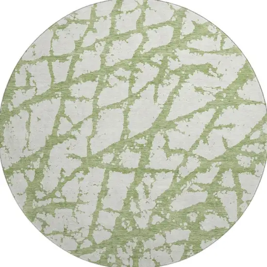 8' Green And Ivory Abstract Washable Round Rug With UV Protection Photo 3