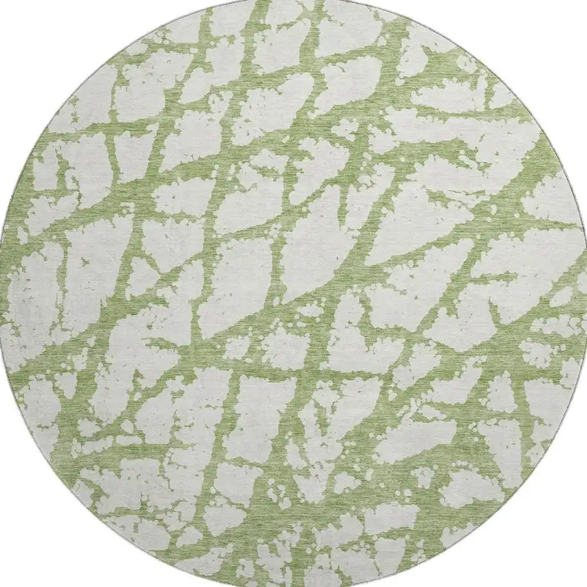 8' Green And Ivory Abstract Washable Round Rug With UV Protection Photo 3