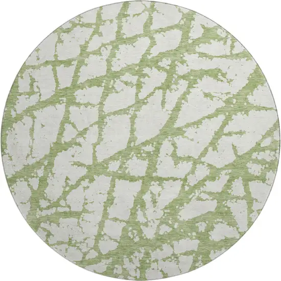 8' Green And Ivory Abstract Washable Round Rug With UV Protection Photo 1