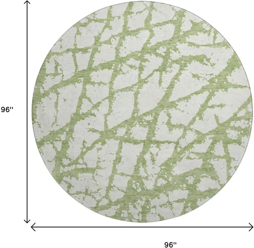 8' Green And Ivory Abstract Washable Round Rug With UV Protection Photo 9