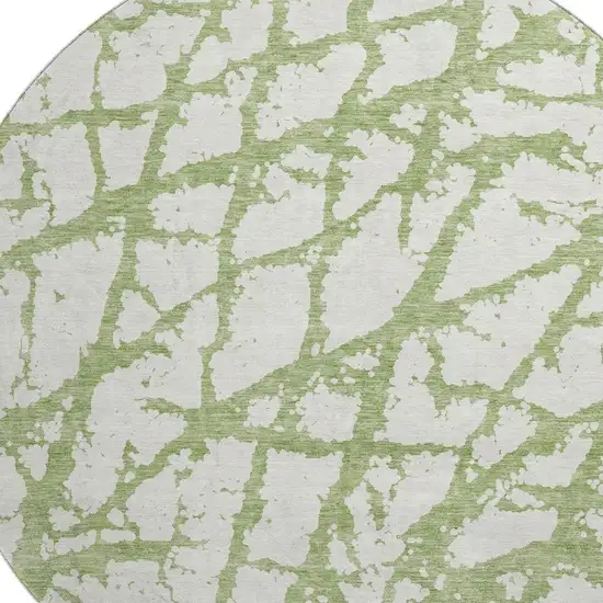 8' Green And Ivory Abstract Washable Round Rug With UV Protection Photo 2