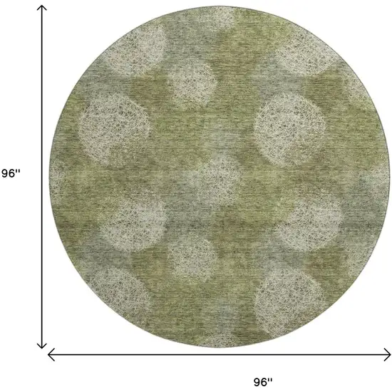 8' Green And Ivory Abstract Washable Round Rug With UV Protection Photo 9