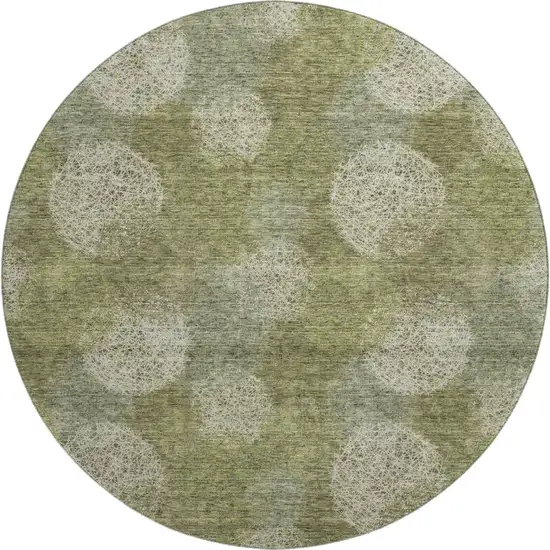 8' Green And Ivory Abstract Washable Round Rug With UV Protection Photo 1