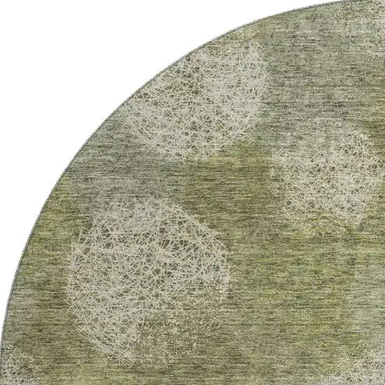 8' Green And Ivory Abstract Washable Round Rug With UV Protection Photo 3