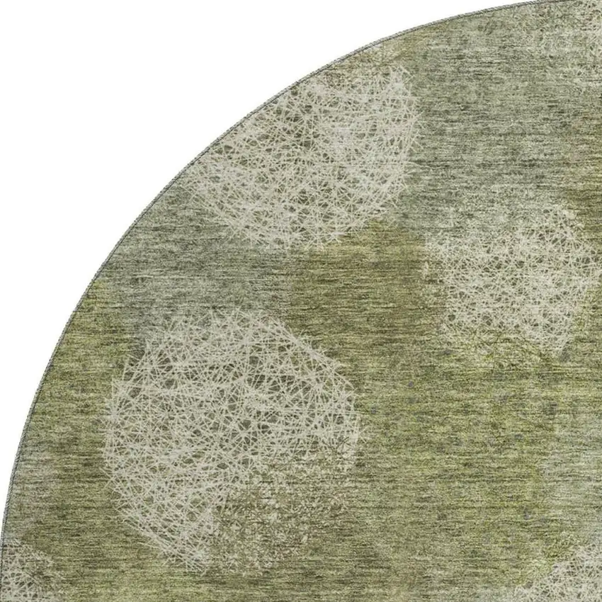 8' Green And Ivory Abstract Washable Round Rug With UV Protection Photo 3