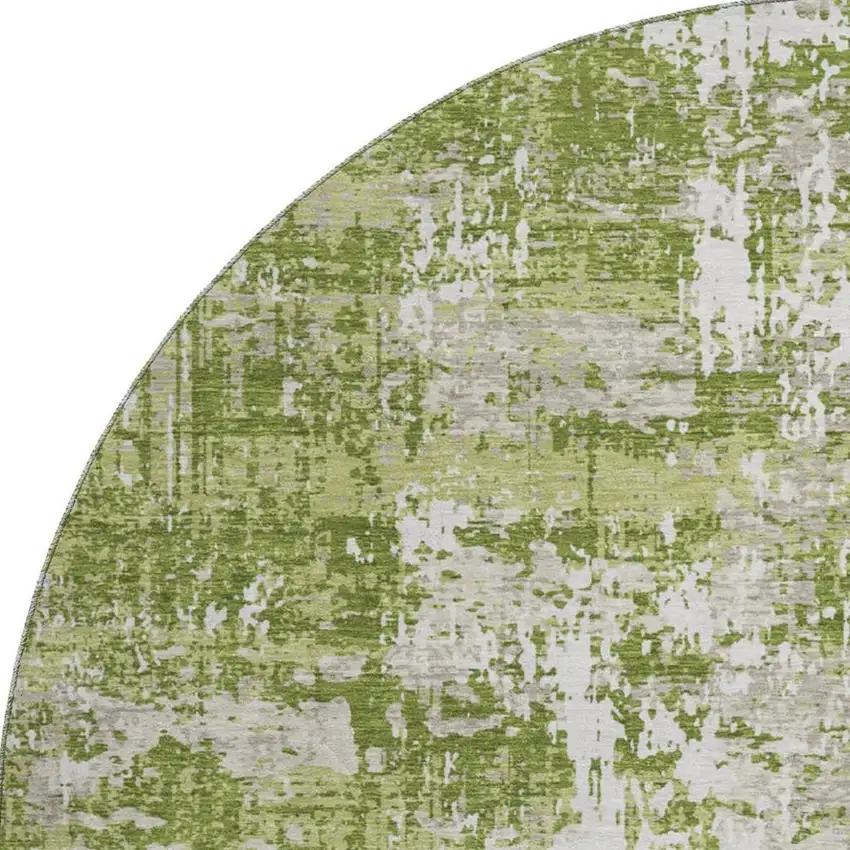 8' Green And Ivory Abstract Washable Round Rug With UV Protection Photo 3