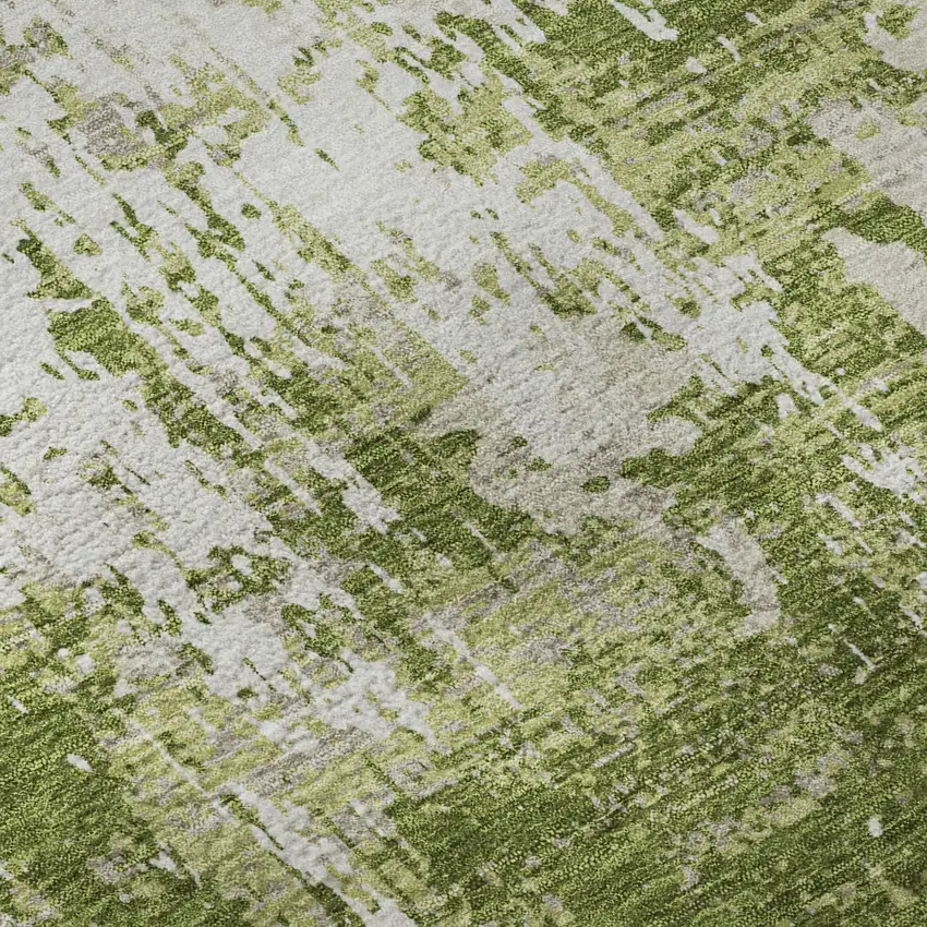 8' Green And Ivory Abstract Washable Round Rug With UV Protection Photo 8