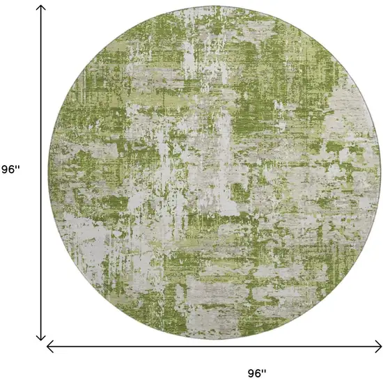 8' Green And Ivory Abstract Washable Round Rug With UV Protection Photo 9