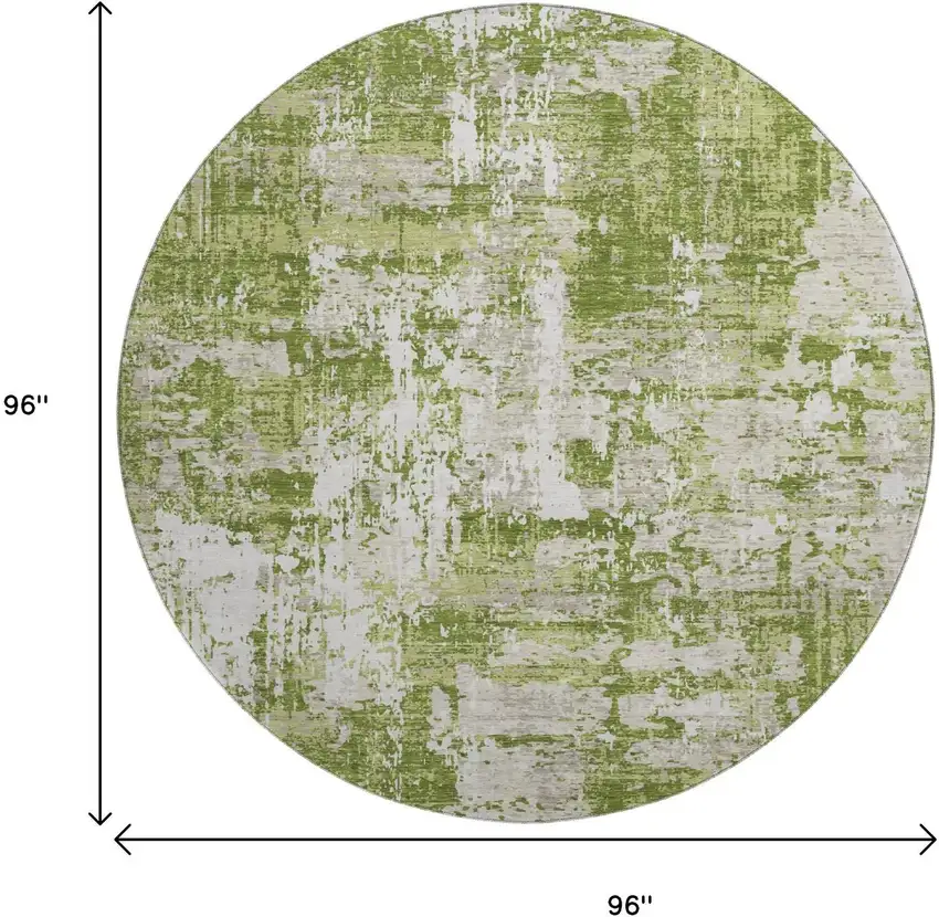 8' Green And Ivory Abstract Washable Round Rug With UV Protection Photo 9