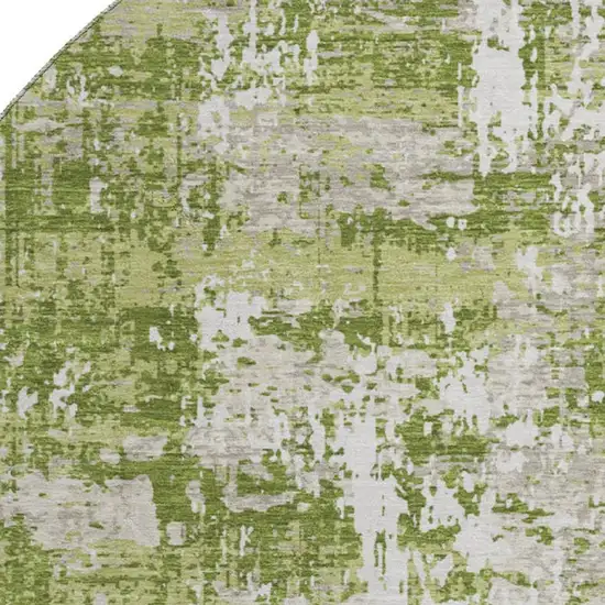 8' Green And Ivory Abstract Washable Round Rug With UV Protection Photo 2