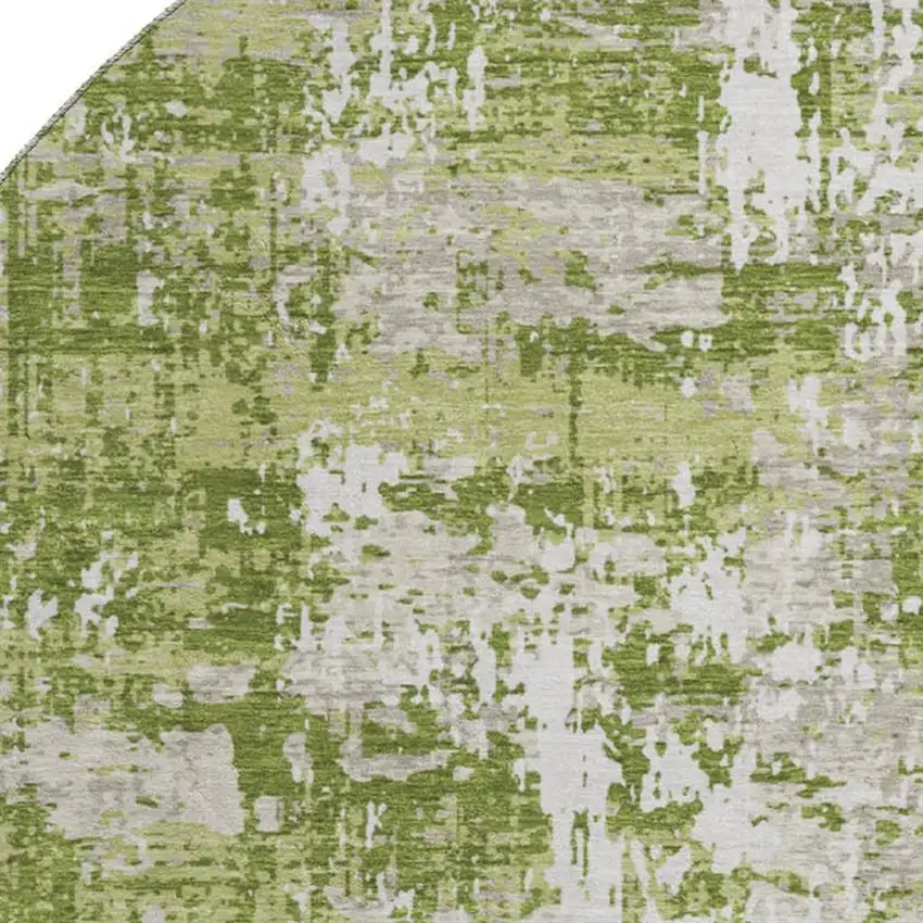8' Green And Ivory Abstract Washable Round Rug With UV Protection Photo 2