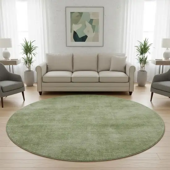 8' Green And Ivory Abstract Washable Round Rug With UV Protection Photo 2