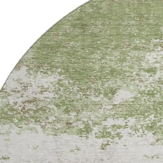 8' Green And Ivory Abstract Washable Round Rug With UV Protection Photo 2