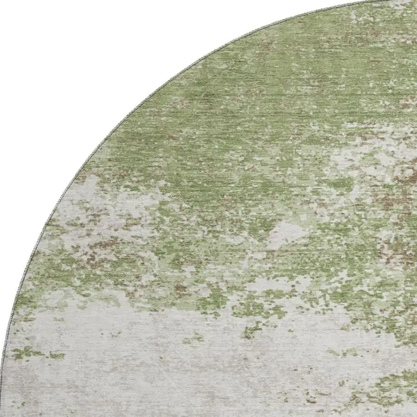 8' Green And Ivory Abstract Washable Round Rug With UV Protection Photo 3