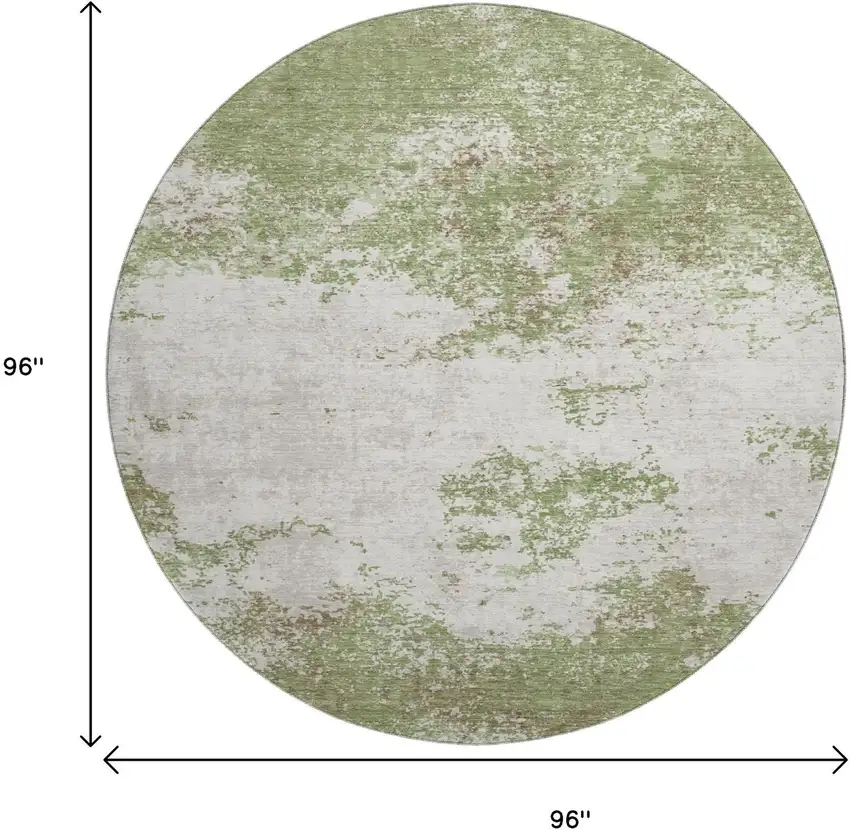 8' Green And Ivory Abstract Washable Round Rug With UV Protection Photo 9
