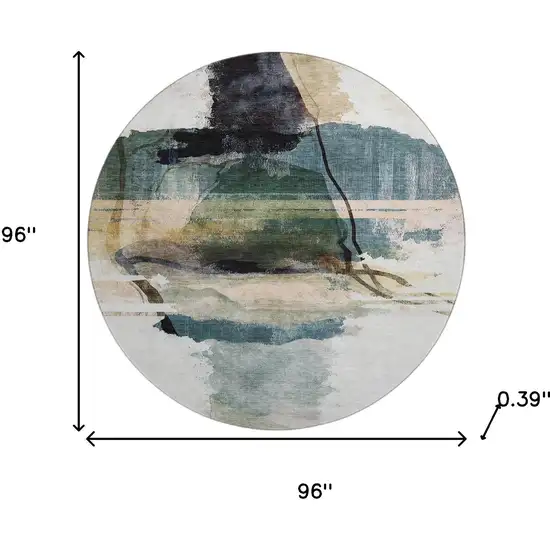 8' Green And Ivory Abstract Washable Round Rug With UV Protection Photo 8