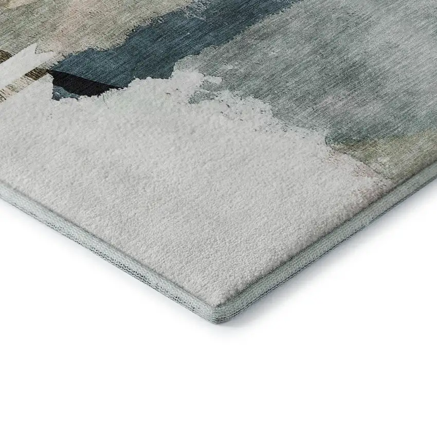 8' Green And Ivory Abstract Washable Round Rug With UV Protection Photo 6