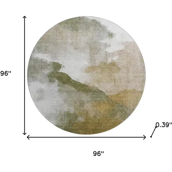 8' Green And Ivory Abstract Washable Round Rug With UV Protection Photo 8