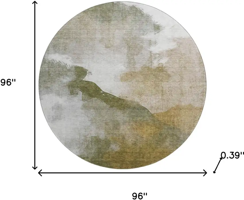 8' Green And Ivory Abstract Washable Round Rug With UV Protection Photo 8