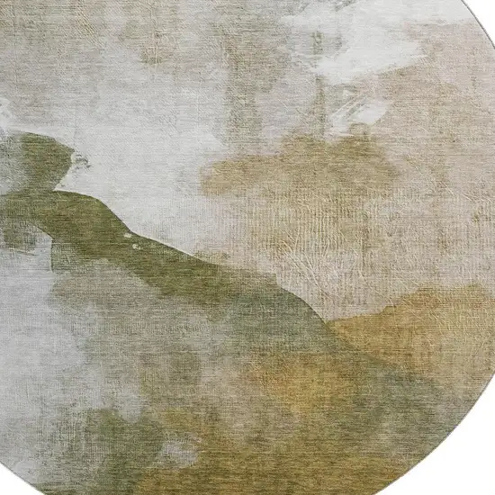 8' Green And Ivory Abstract Washable Round Rug With UV Protection Photo 3