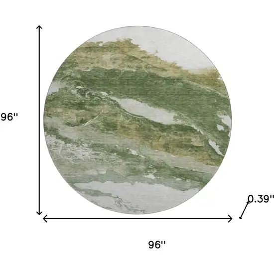 8' Green And Ivory Abstract Washable Round Rug With UV Protection Photo 8