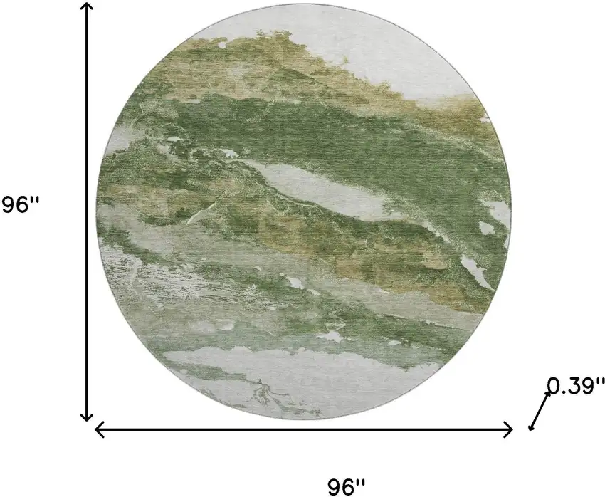 8' Green And Ivory Abstract Washable Round Rug With UV Protection Photo 8