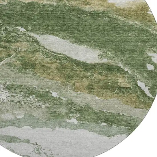 8' Green And Ivory Abstract Washable Round Rug With UV Protection Photo 3