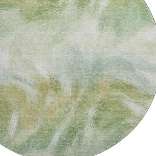 8' Green And Ivory Abstract Washable Round Rug With UV Protection Photo 3
