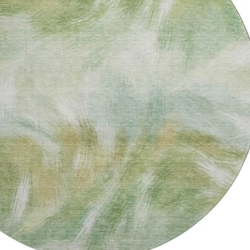 8' Green And Ivory Abstract Washable Round Rug With UV Protection Photo 3