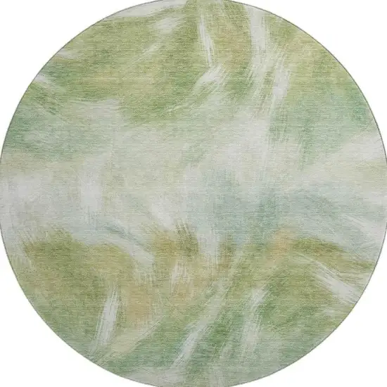 8' Green And Ivory Abstract Washable Round Rug With UV Protection Photo 4