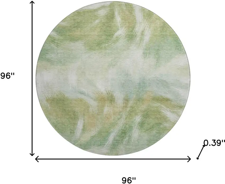 8' Green And Ivory Abstract Washable Round Rug With UV Protection Photo 8