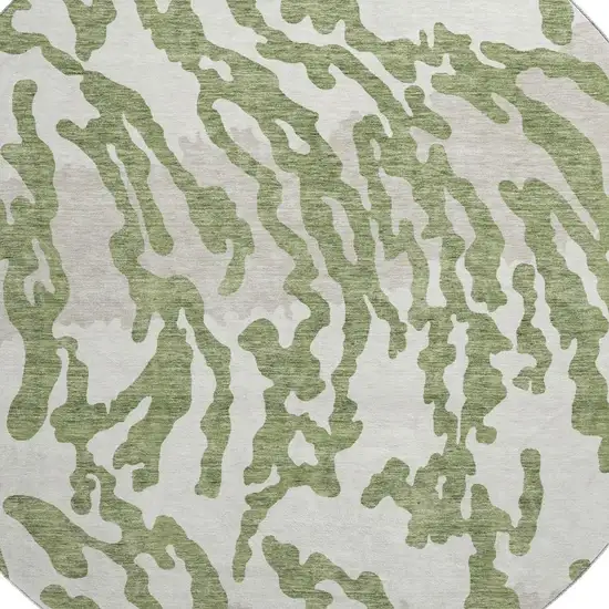 8' Green And Ivory Animal Print Washable Round Rug With UV Protection Photo 3