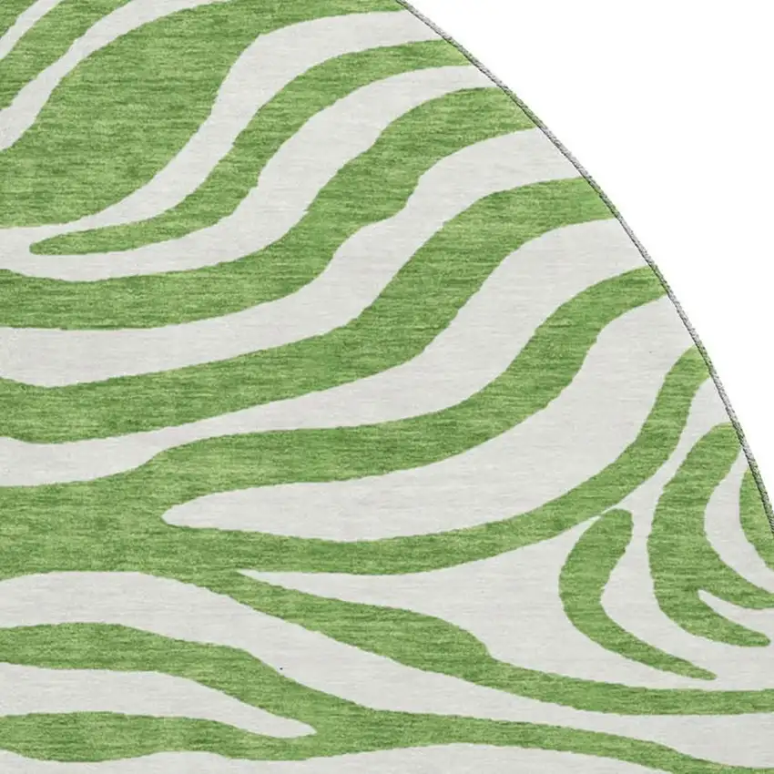 8' Green And Ivory Animal Print Washable Round Rug With UV Protection Photo 2