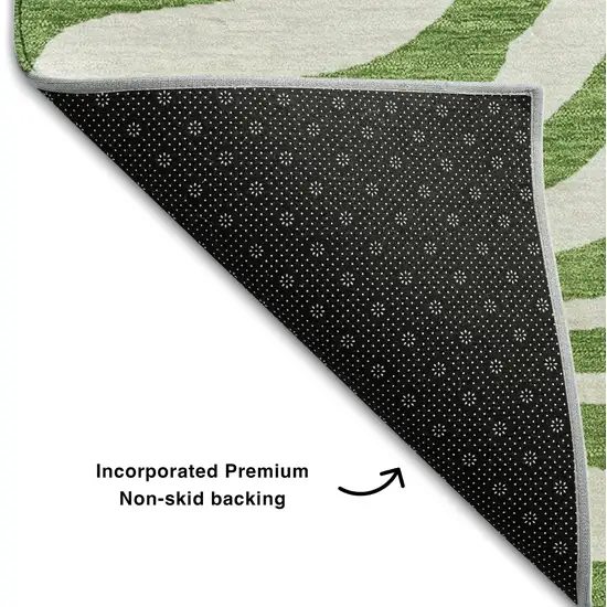 8' Green And Ivory Animal Print Washable Round Rug With UV Protection Photo 5