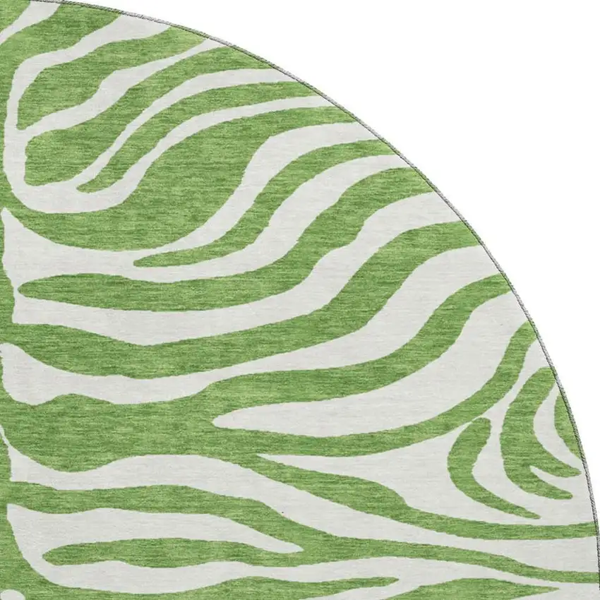 8' Green And Ivory Animal Print Washable Round Rug With UV Protection Photo 3