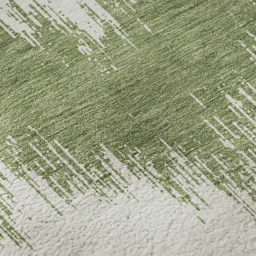 8' Green And Ivory Chevron Washable Round Rug With UV Protection Photo 9