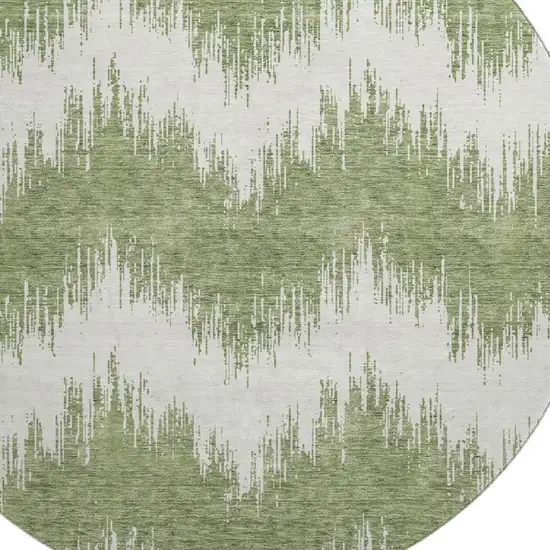 8' Green And Ivory Chevron Washable Round Rug With UV Protection Photo 3