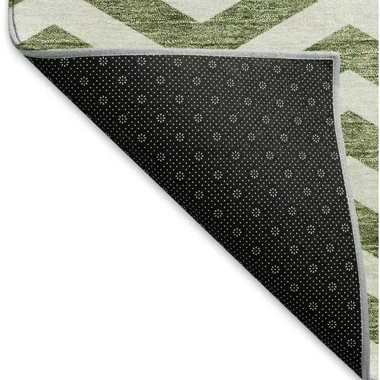 8' Green And Ivory Chevron Washable Round Rug With UV Protection Photo 6