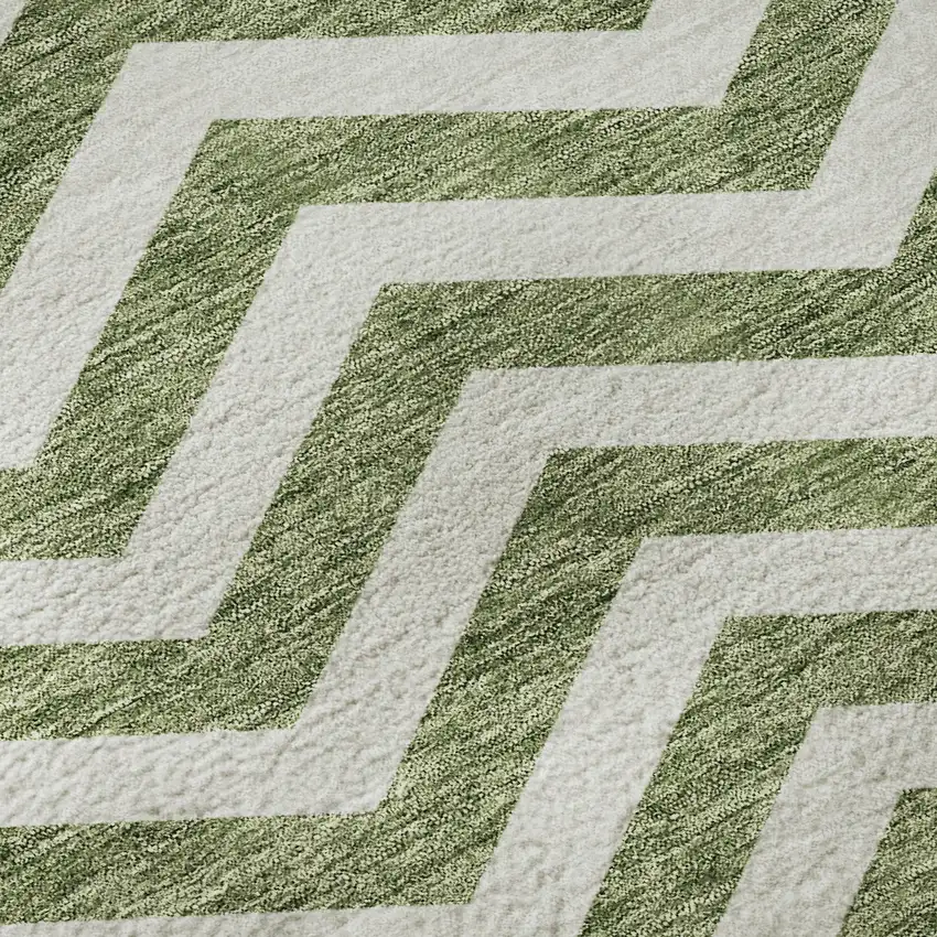 8' Green And Ivory Chevron Washable Round Rug With UV Protection Photo 9