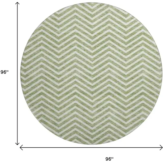 8' Green And Ivory Chevron Washable Round Rug With UV Protection Photo 9