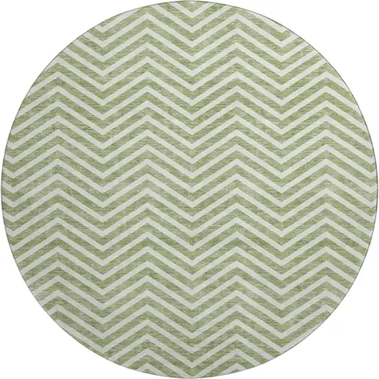 8' Green And Ivory Chevron Washable Round Rug With UV Protection Photo 1