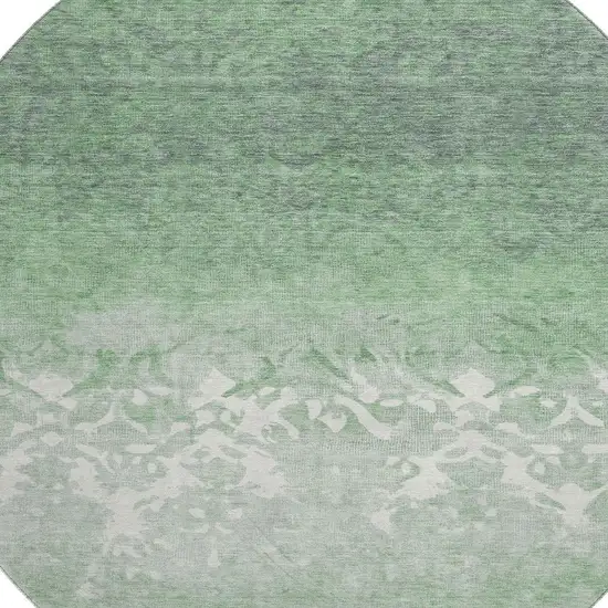 8' Green And Ivory Damask Washable Round Rug With UV Protection Photo 3