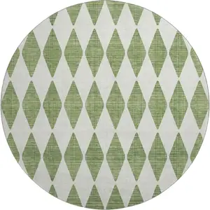 Photo of 8' Green And Ivory Diamond Washable Round Rug With UV Protection