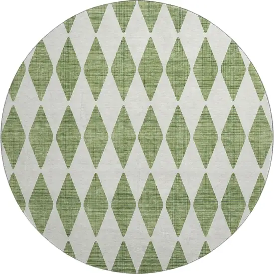 8' Green And Ivory Diamond Washable Round Rug With UV Protection Photo 1