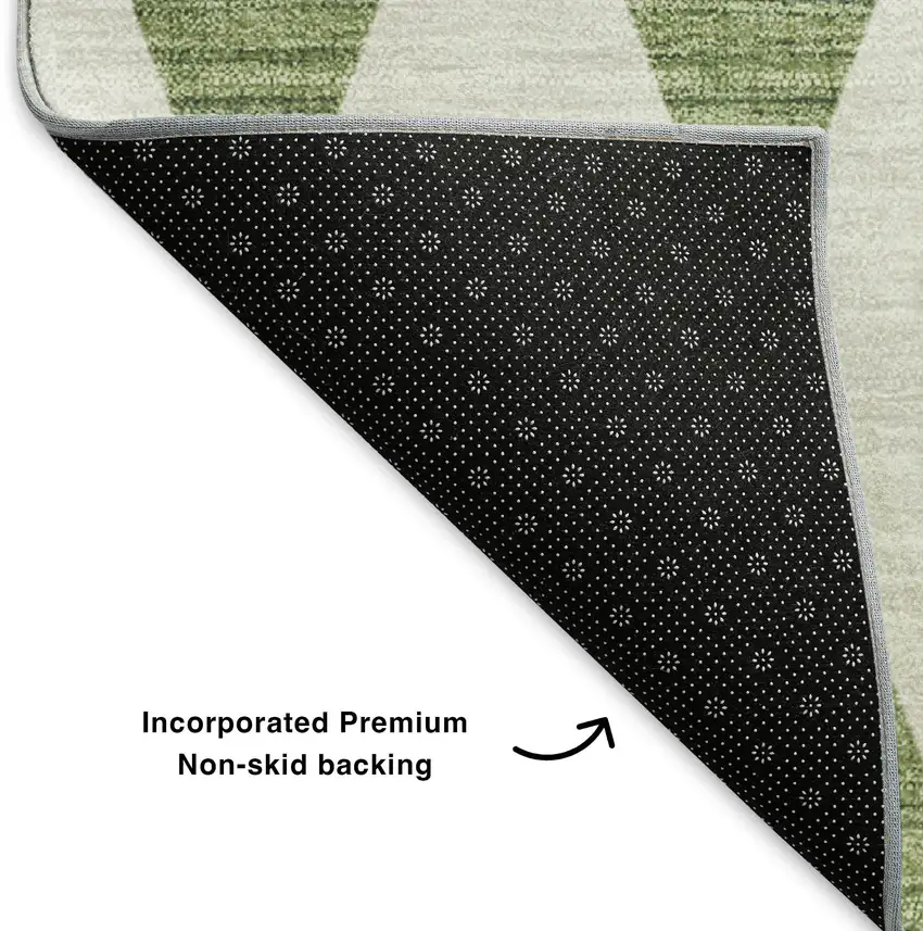 8' Green And Ivory Diamond Washable Round Rug With UV Protection Photo 6