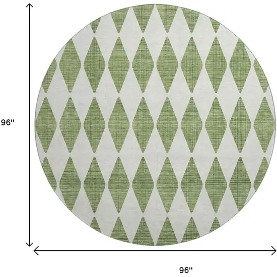 8' Green And Ivory Diamond Washable Round Rug With UV Protection Photo 3