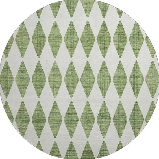 8' Green And Ivory Diamond Washable Round Rug With UV Protection Photo 4